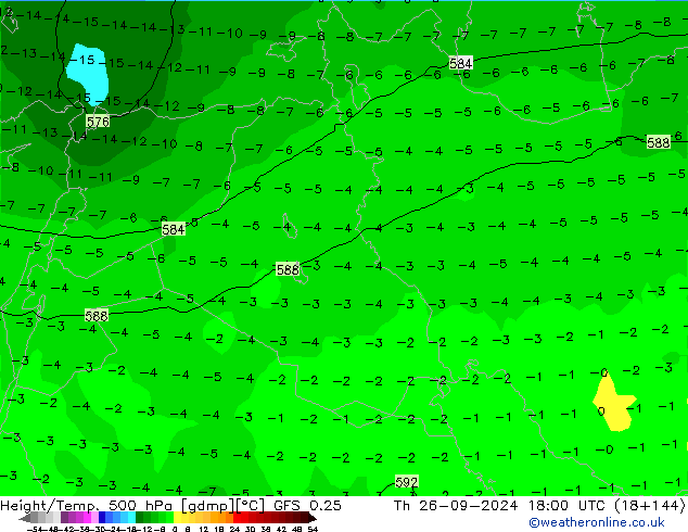 Z500/Yağmur (+YB)/Z850 GFS 0.25 Per 26.09.2024 18 UTC