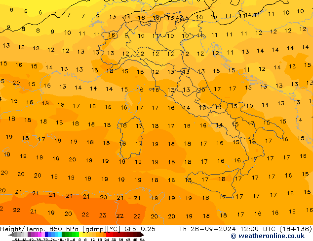 Z500/Rain (+SLP)/Z850 GFS 0.25  26.09.2024 12 UTC