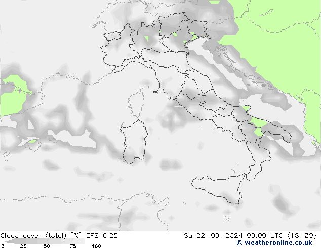 облака (сумма) GFS 0.25 Вс 22.09.2024 09 UTC