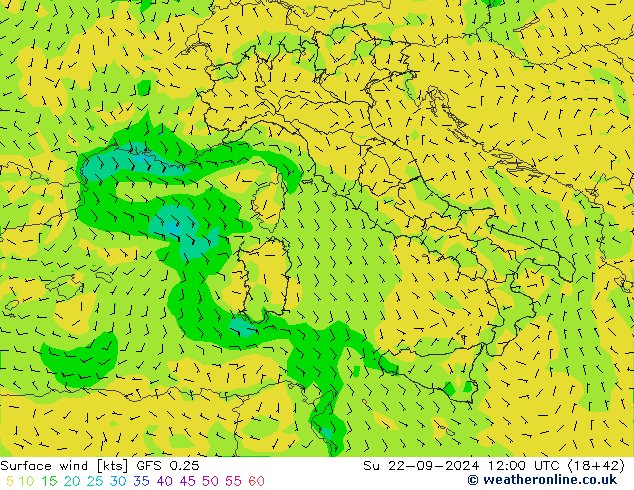 Bodenwind GFS 0.25 So 22.09.2024 12 UTC