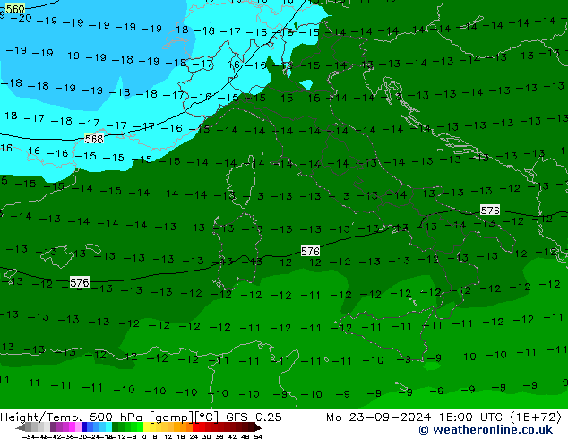 Z500/Rain (+SLP)/Z850 GFS 0.25 pon. 23.09.2024 18 UTC