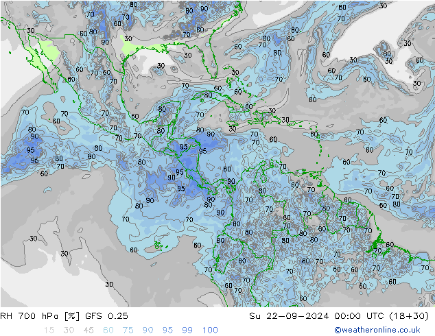 RH 700 hPa GFS 0.25 So 22.09.2024 00 UTC