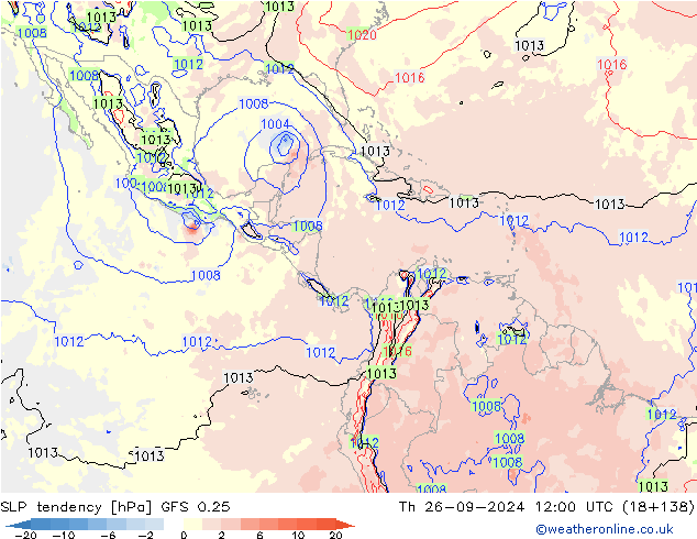 SLP tendency GFS 0.25 Čt 26.09.2024 12 UTC