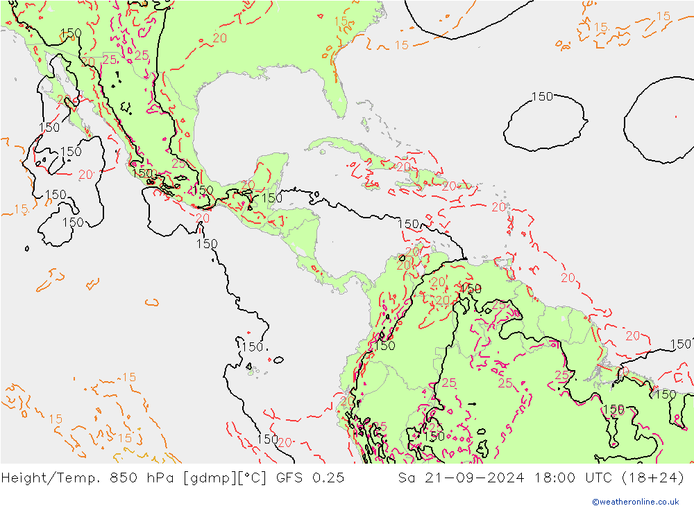 Height/Temp. 850 hPa GFS 0.25 Sáb 21.09.2024 18 UTC