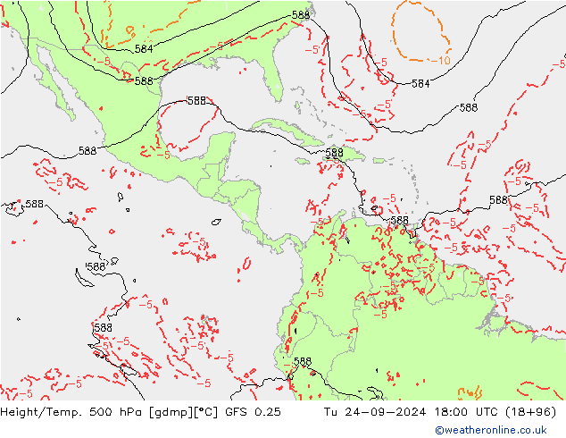 Z500/Rain (+SLP)/Z850 GFS 0.25  24.09.2024 18 UTC