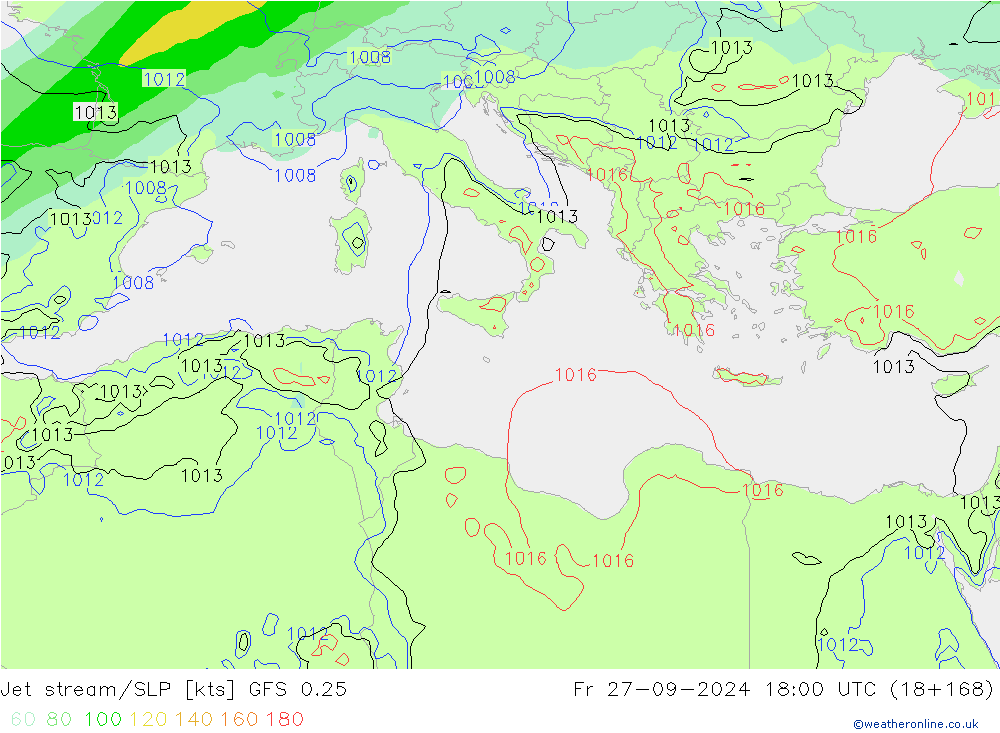 Jet stream/SLP GFS 0.25 Fr 27.09.2024 18 UTC