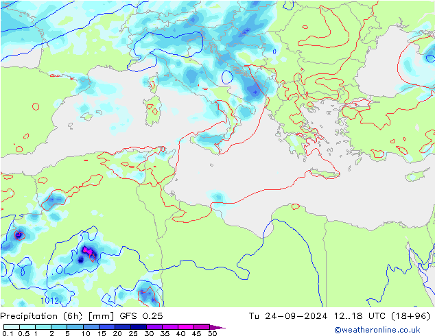 Z500/Rain (+SLP)/Z850 GFS 0.25 mar 24.09.2024 18 UTC