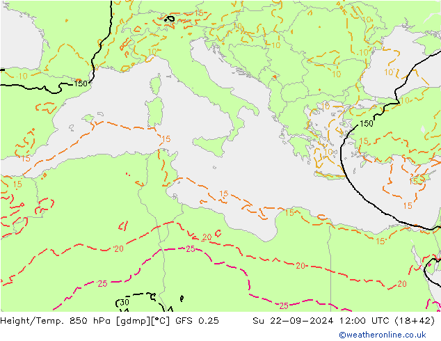 Z500/Rain (+SLP)/Z850 GFS 0.25 Dom 22.09.2024 12 UTC