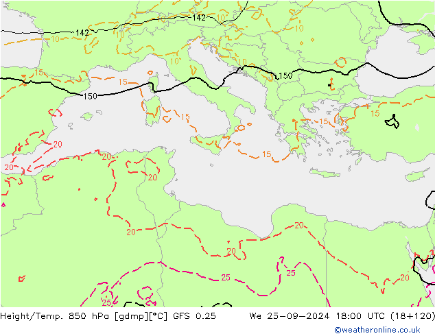 Z500/Rain (+SLP)/Z850 GFS 0.25 śro. 25.09.2024 18 UTC