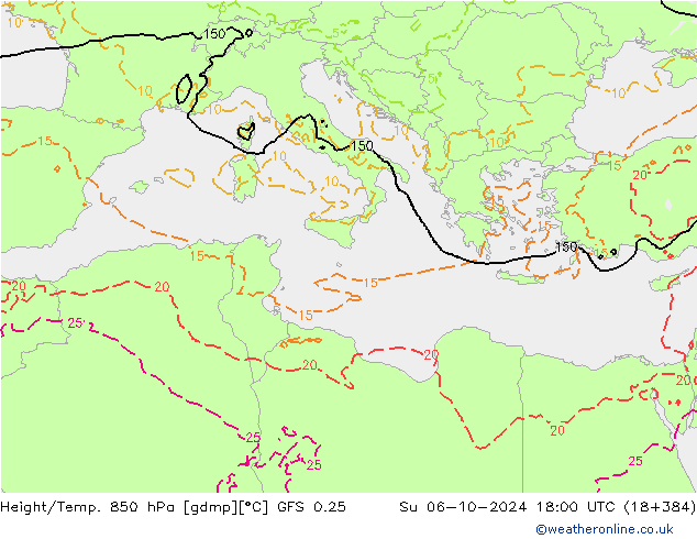 Z500/Rain (+SLP)/Z850 GFS 0.25 Su 06.10.2024 18 UTC