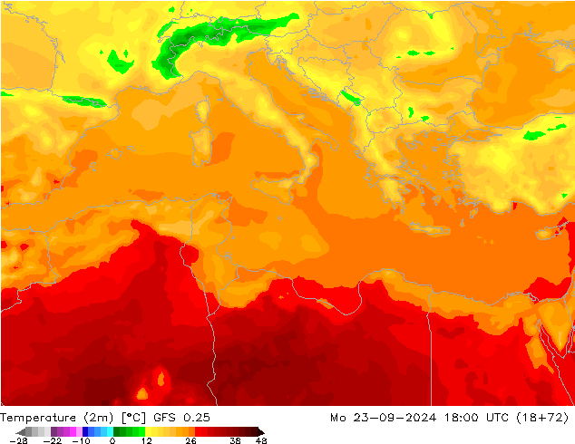 карта температуры GFS 0.25 пн 23.09.2024 18 UTC