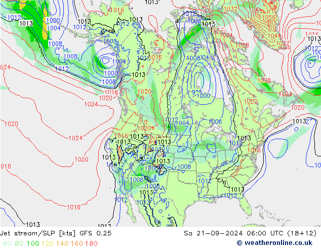 Jet stream/SLP GFS 0.25 So 21.09.2024 06 UTC