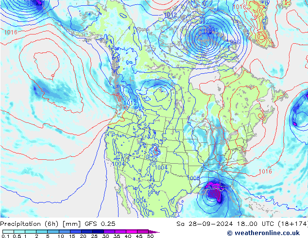 Z500/Rain (+SLP)/Z850 GFS 0.25 сб 28.09.2024 00 UTC