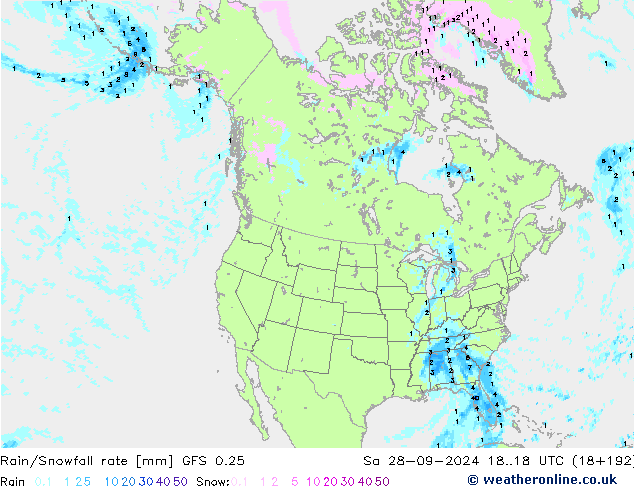 Rain/Snowfall rate GFS 0.25  28.09.2024 18 UTC