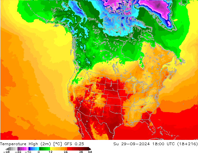 Max.temperatuur (2m) GFS 0.25 zo 29.09.2024 18 UTC