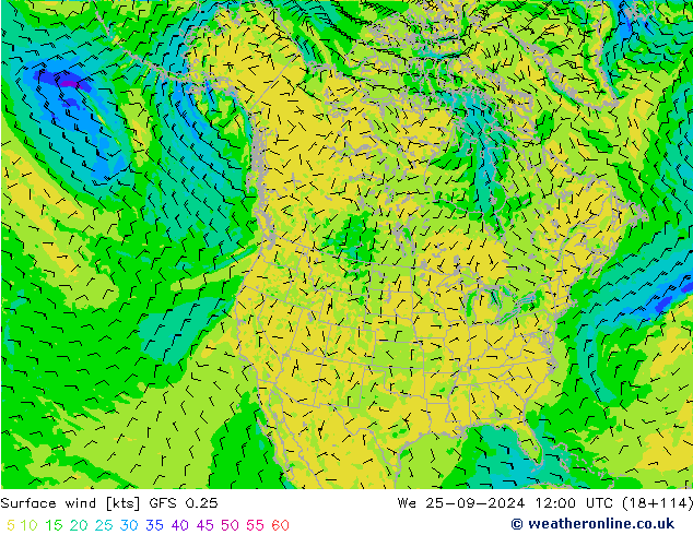 Vento 10 m GFS 0.25 Qua 25.09.2024 12 UTC