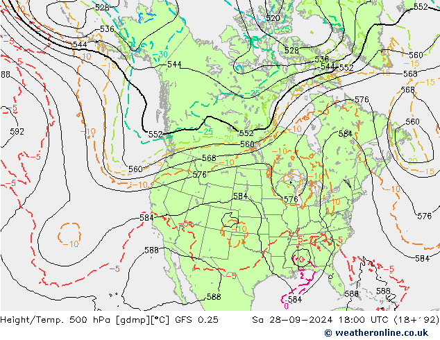 Z500/Rain (+SLP)/Z850 GFS 0.25  28.09.2024 18 UTC