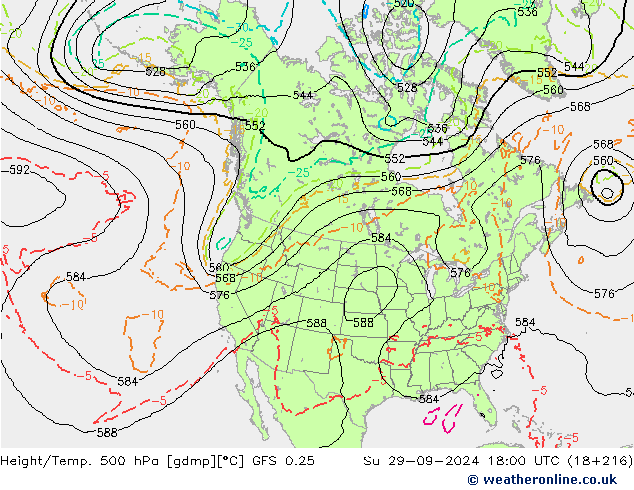 Z500/Yağmur (+YB)/Z850 GFS 0.25 Paz 29.09.2024 18 UTC