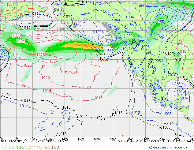 Jet stream GFS 0.25 Qui 26.09.2024 18 UTC