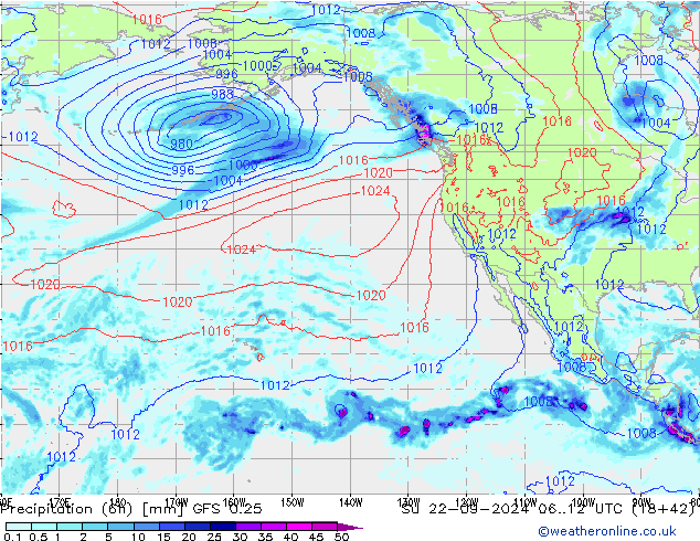 Z500/Rain (+SLP)/Z850 GFS 0.25  22.09.2024 12 UTC