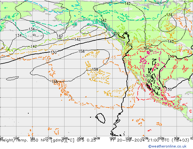 Z500/Rain (+SLP)/Z850 GFS 0.25 vie 20.09.2024 21 UTC