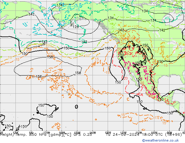 Z500/Rain (+SLP)/Z850 GFS 0.25 Tu 24.09.2024 18 UTC