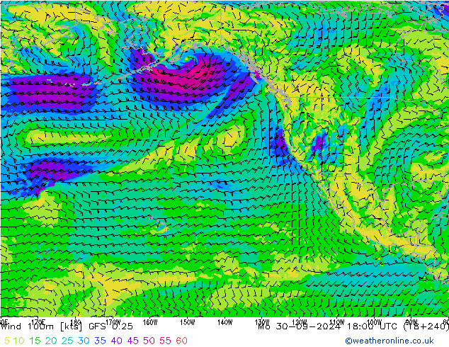 Wind 100m GFS 0.25 Mo 30.09.2024 18 UTC