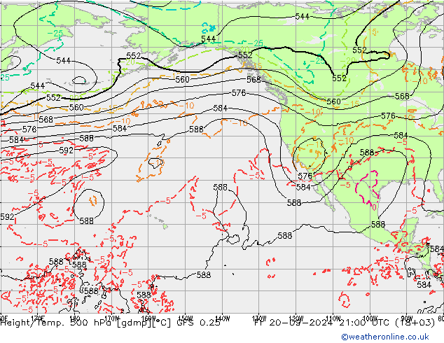 Z500/Yağmur (+YB)/Z850 GFS 0.25 Cu 20.09.2024 21 UTC