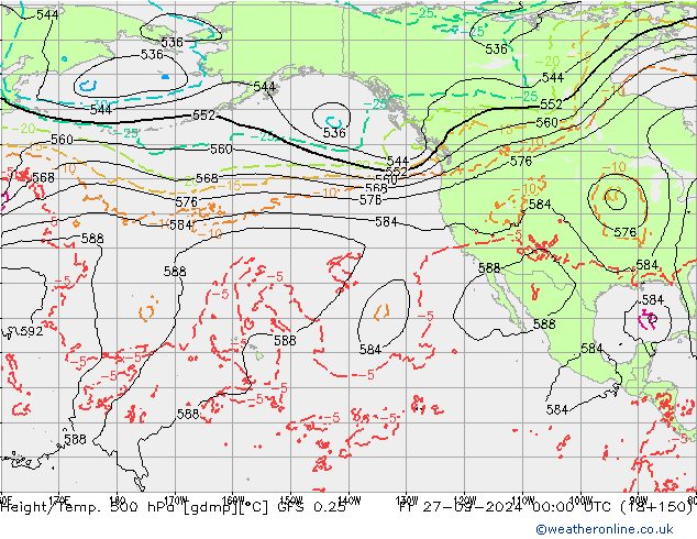 Z500/Rain (+SLP)/Z850 GFS 0.25 Fr 27.09.2024 00 UTC