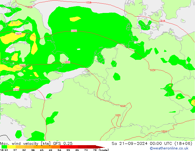 Max. wind velocity GFS 0.25 sáb 21.09.2024 00 UTC