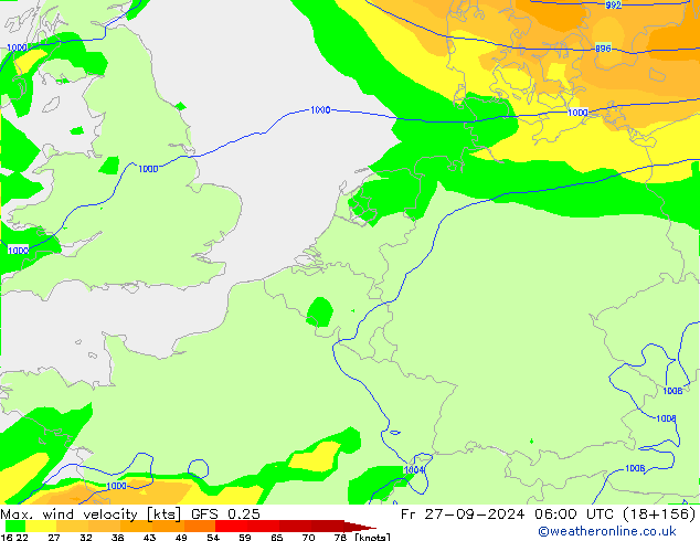 Windböen GFS 0.25 Fr 27.09.2024 06 UTC