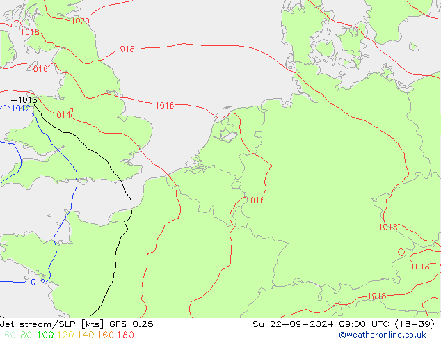 Jet stream GFS 0.25 Dom 22.09.2024 09 UTC