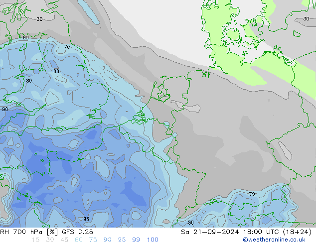 RH 700 hPa GFS 0.25  21.09.2024 18 UTC