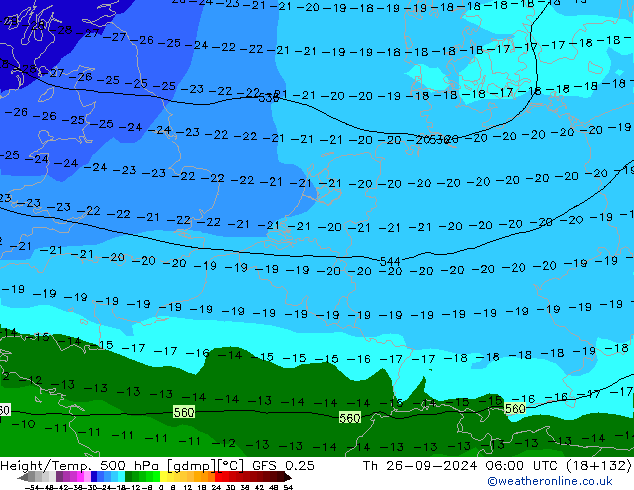 Height/Temp. 500 гПа GFS 0.25 чт 26.09.2024 06 UTC
