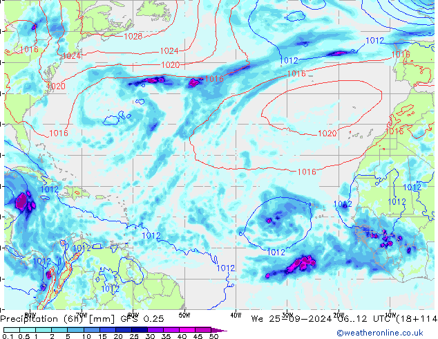 Z500/Rain (+SLP)/Z850 GFS 0.25 We 25.09.2024 12 UTC