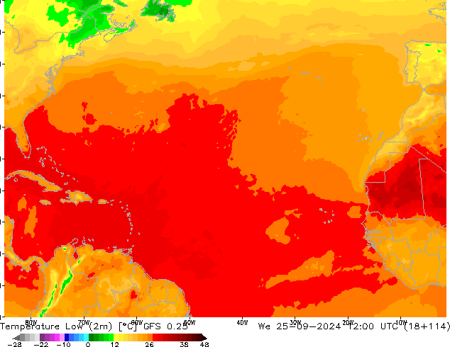 température 2m min GFS 0.25 mer 25.09.2024 12 UTC