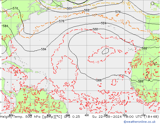 Z500/Rain (+SLP)/Z850 GFS 0.25 Su 22.09.2024 18 UTC