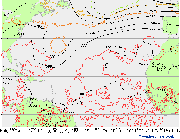 Z500/Rain (+SLP)/Z850 GFS 0.25 We 25.09.2024 12 UTC