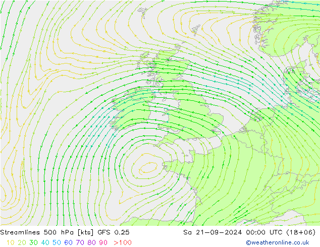 Streamlines 500 hPa GFS 0.25 Sa 21.09.2024 00 UTC