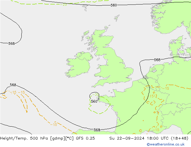 Height/Temp. 500 hPa GFS 0.25 dom 22.09.2024 18 UTC