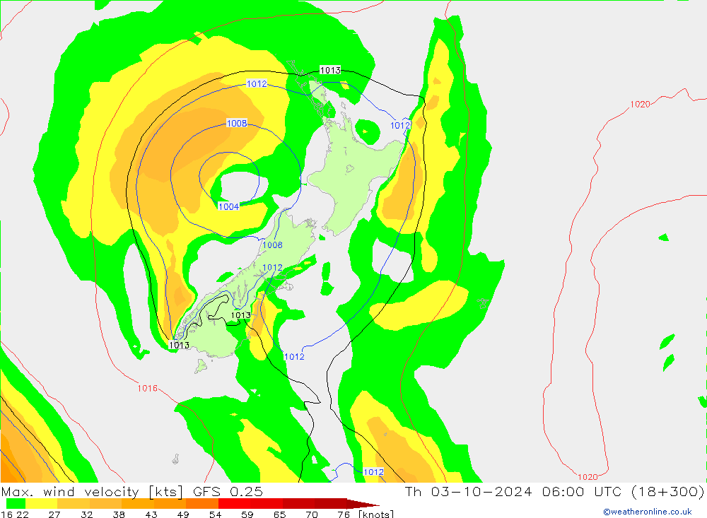 Max. wind velocity GFS 0.25 Th 03.10.2024 06 UTC