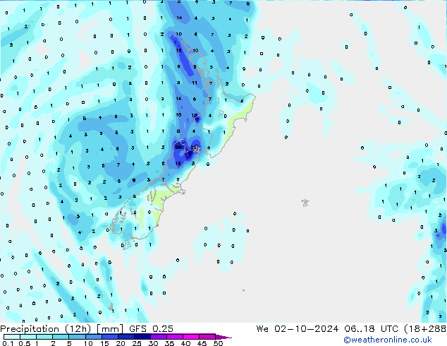 Precipitation (12h) GFS 0.25 St 02.10.2024 18 UTC