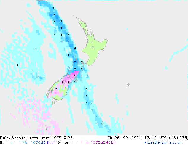 Rain/Snowfall rate GFS 0.25 Th 26.09.2024 12 UTC