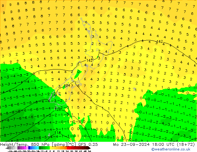 Height/Temp. 850 гПа GFS 0.25 пн 23.09.2024 18 UTC