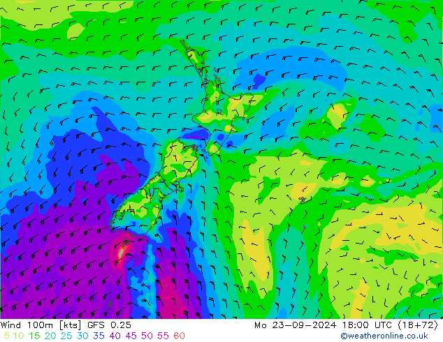 Wind 100m GFS 0.25 Mo 23.09.2024 18 UTC