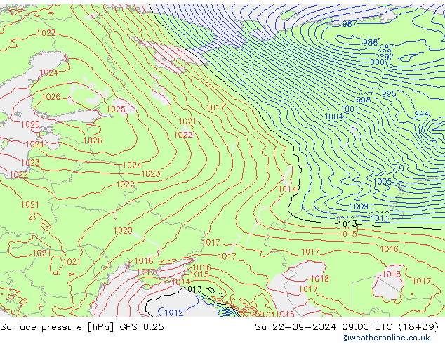 pressão do solo GFS 0.25 Dom 22.09.2024 09 UTC