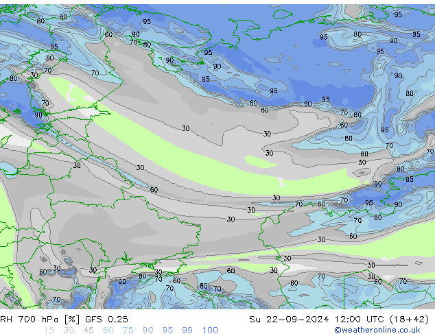 RH 700 hPa GFS 0.25 So 22.09.2024 12 UTC