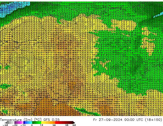 Temperatura (2m) GFS 0.25 Sex 27.09.2024 00 UTC