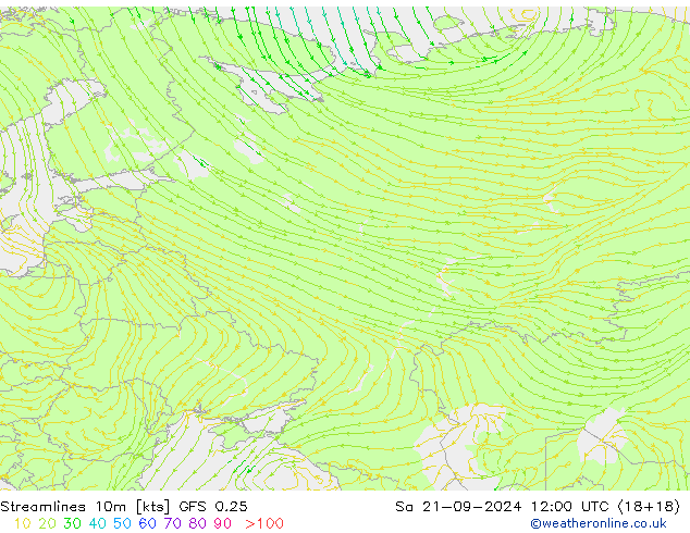 Stroomlijn 10m GFS 0.25 za 21.09.2024 12 UTC