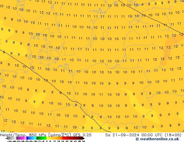 Height/Temp. 850 гПа GFS 0.25 сб 21.09.2024 00 UTC